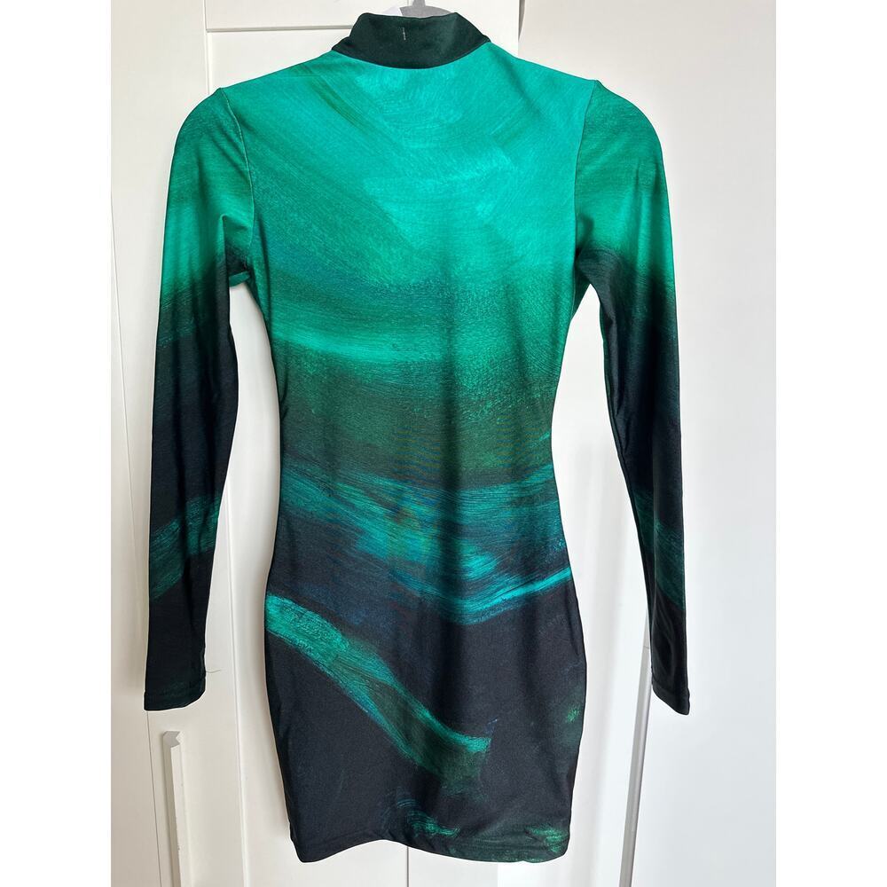 Farai London LYRA Abstract Long Sleeve Stretch Woven Mini Dress, Size XS, NWT